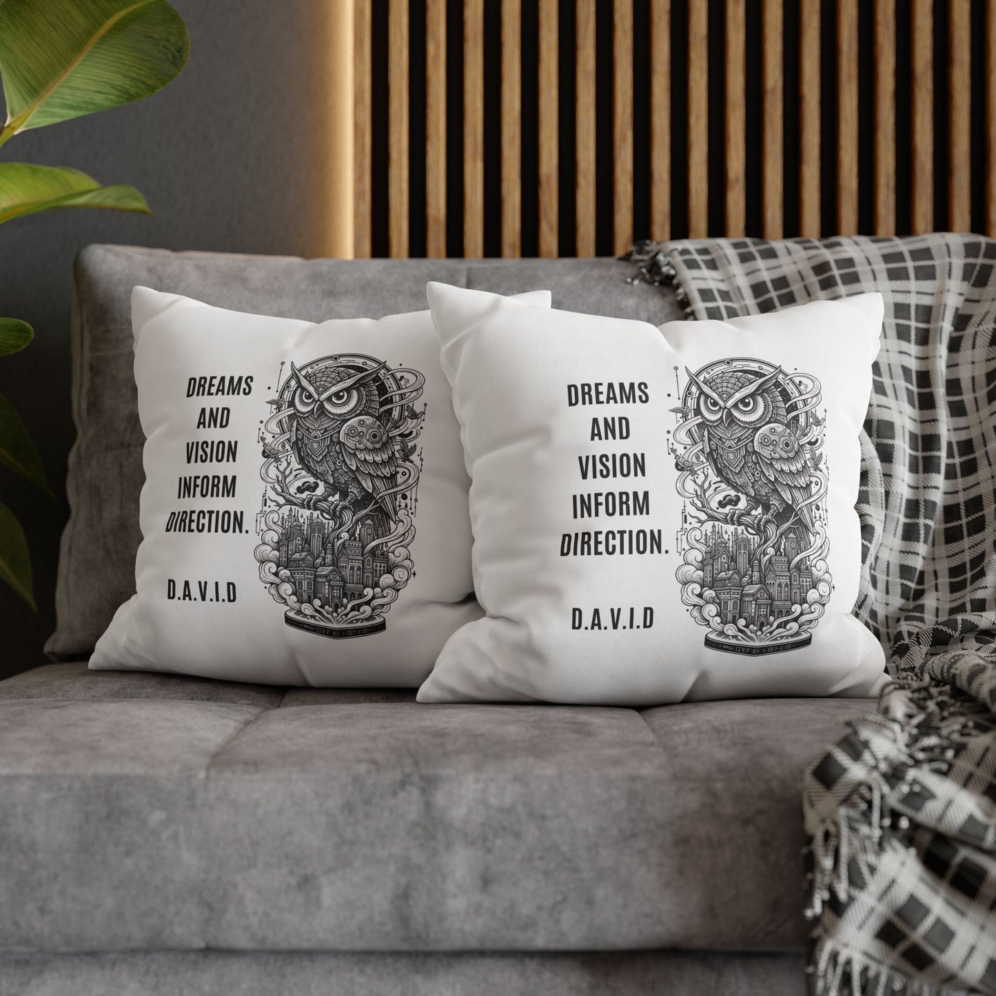 Personalized Initial Quote Owl Vision — Custom Sayings on Square Poly Canvas Pillowcase