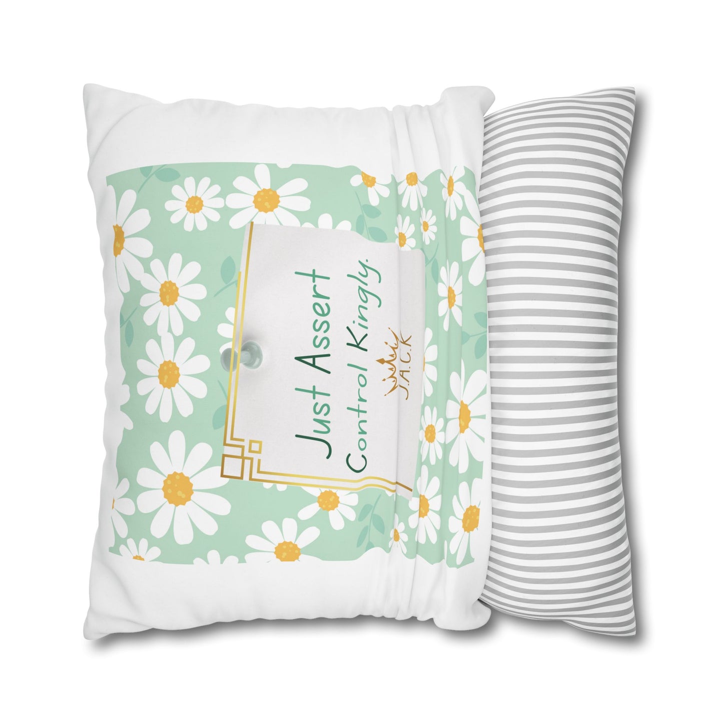 Personalized Initial Quote Floral Inspirational — Custom Sayings on Square Poly Canvas Pillowcase