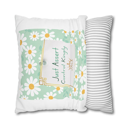 Personalized Initial Quote Floral Inspirational — Custom Sayings on Square Poly Canvas Pillowcase