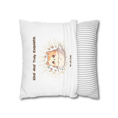 Personalized Initial Quote Exquisite Cat — Custom Sayings on Square Poly Canvas Pillowcase