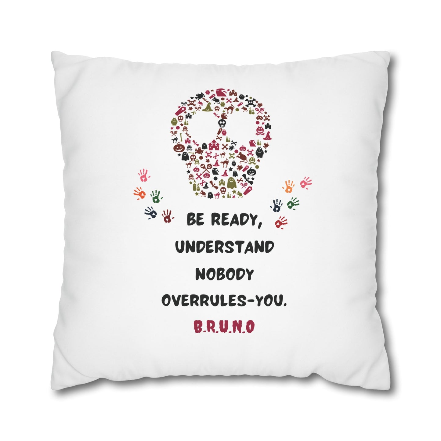 Personalized Initial Quote Floral Skull — Custom Sayings on Square Poly Canvas Pillowcase