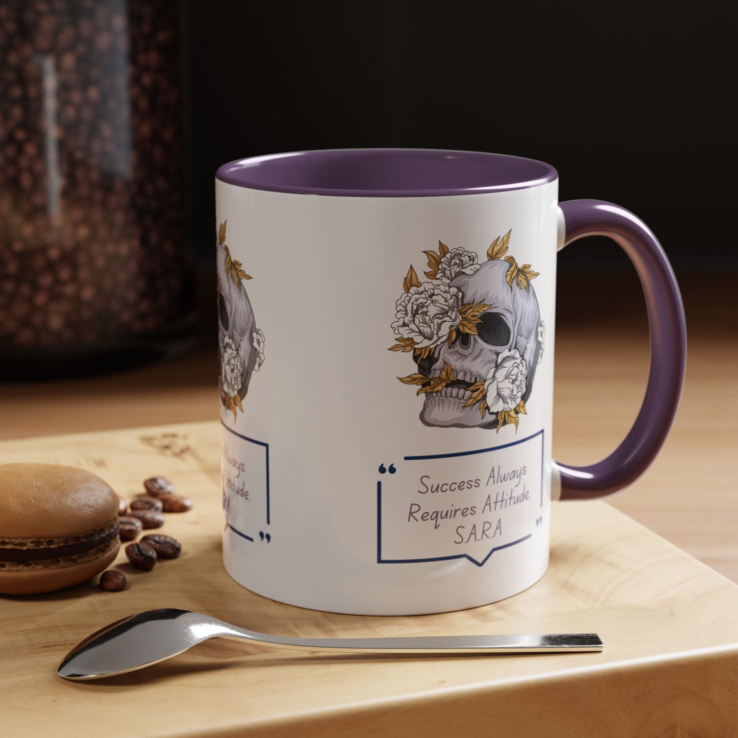 Personalized Initial Floral Skull Accent Coffee Mug