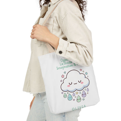 Personalized Initial Quote Cloud Dripping Canvas Tote Custom Name