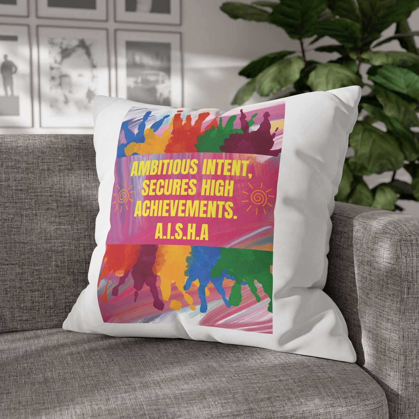 Personalized Initial Quote Colorful Paint — Custom Sayings on Square Poly Canvas Pillowcase
