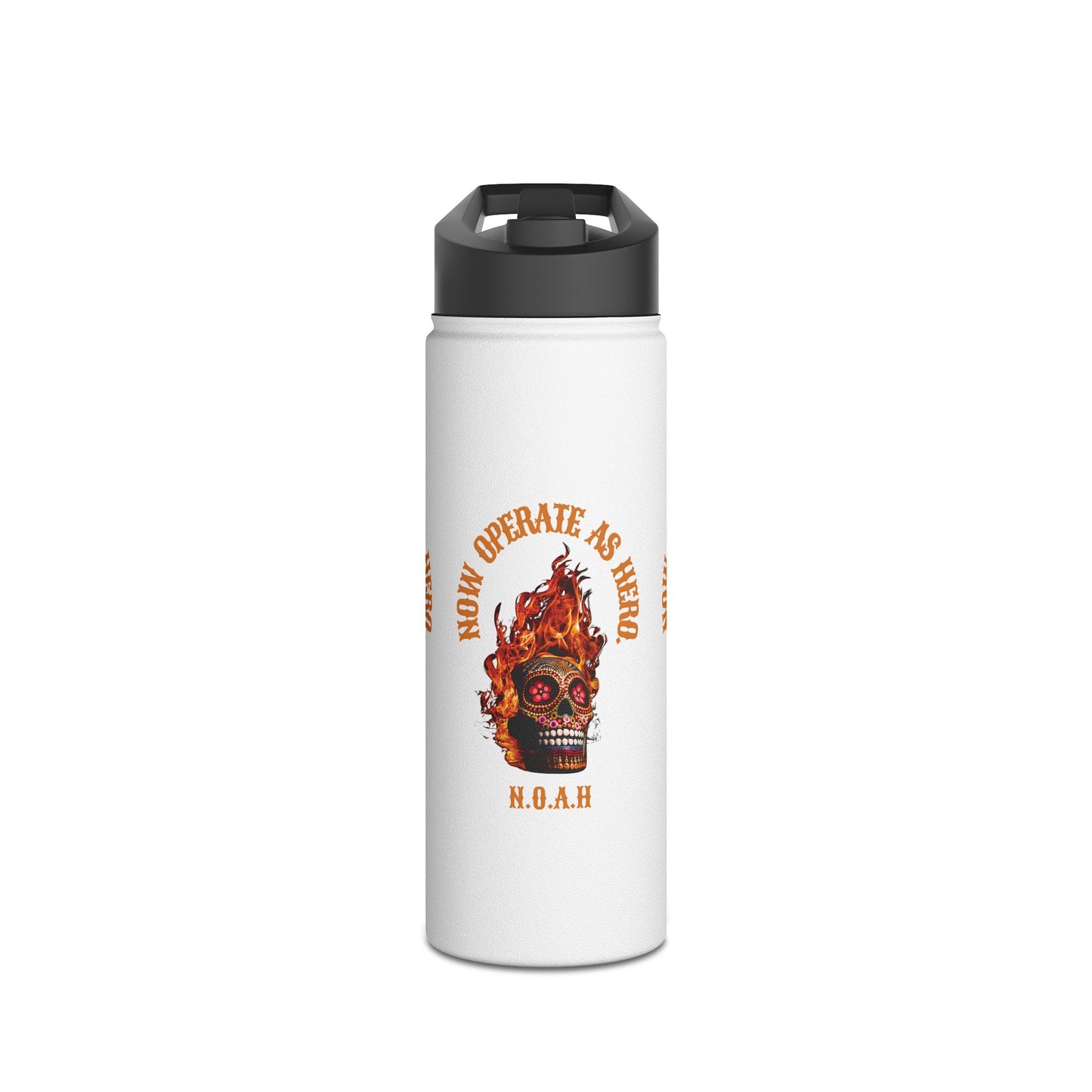 Personalized Initial Quote Fire Skull Stainless Steel Water Bottle