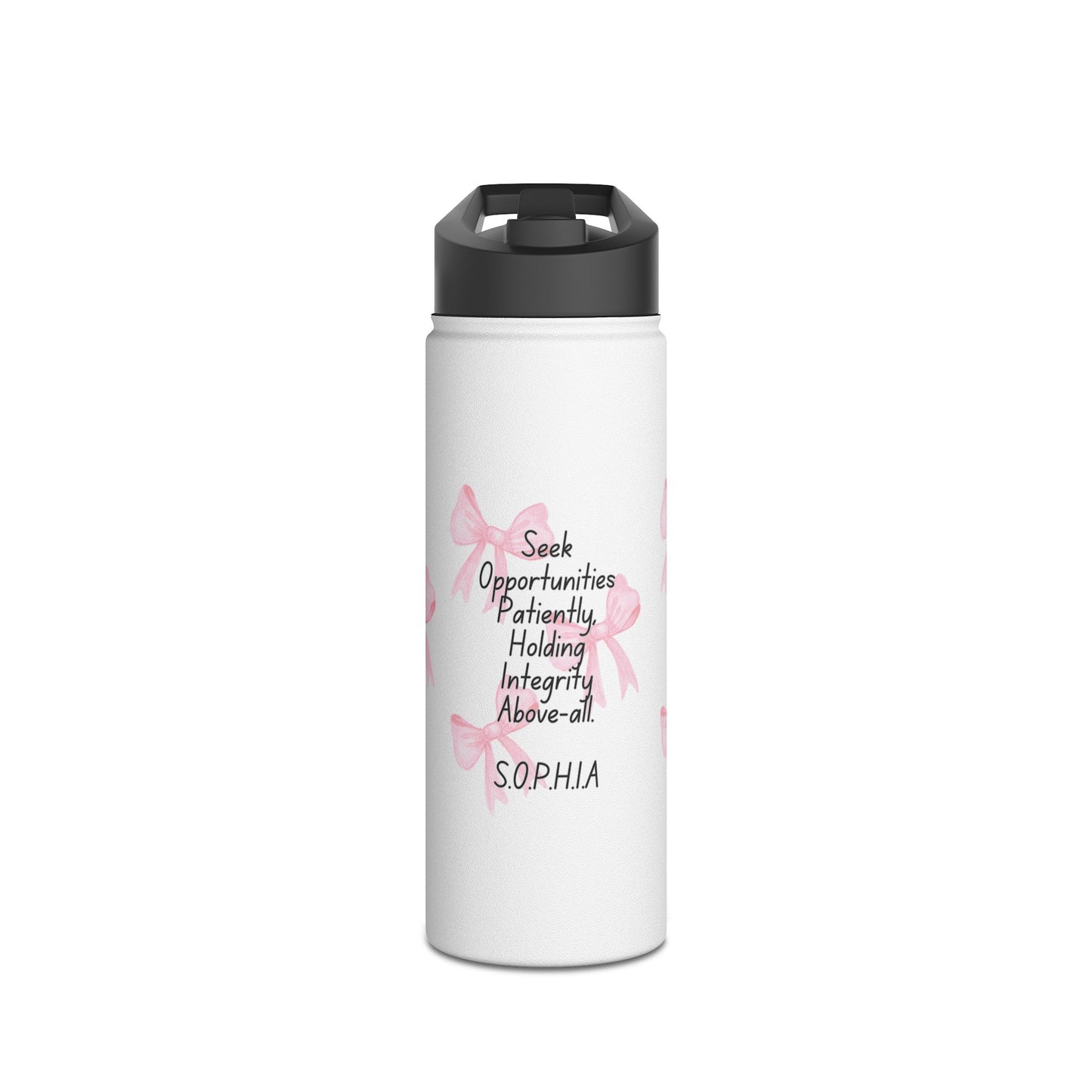Personalized Initial Quote Pink Bow Stainless Steel Water Bottle