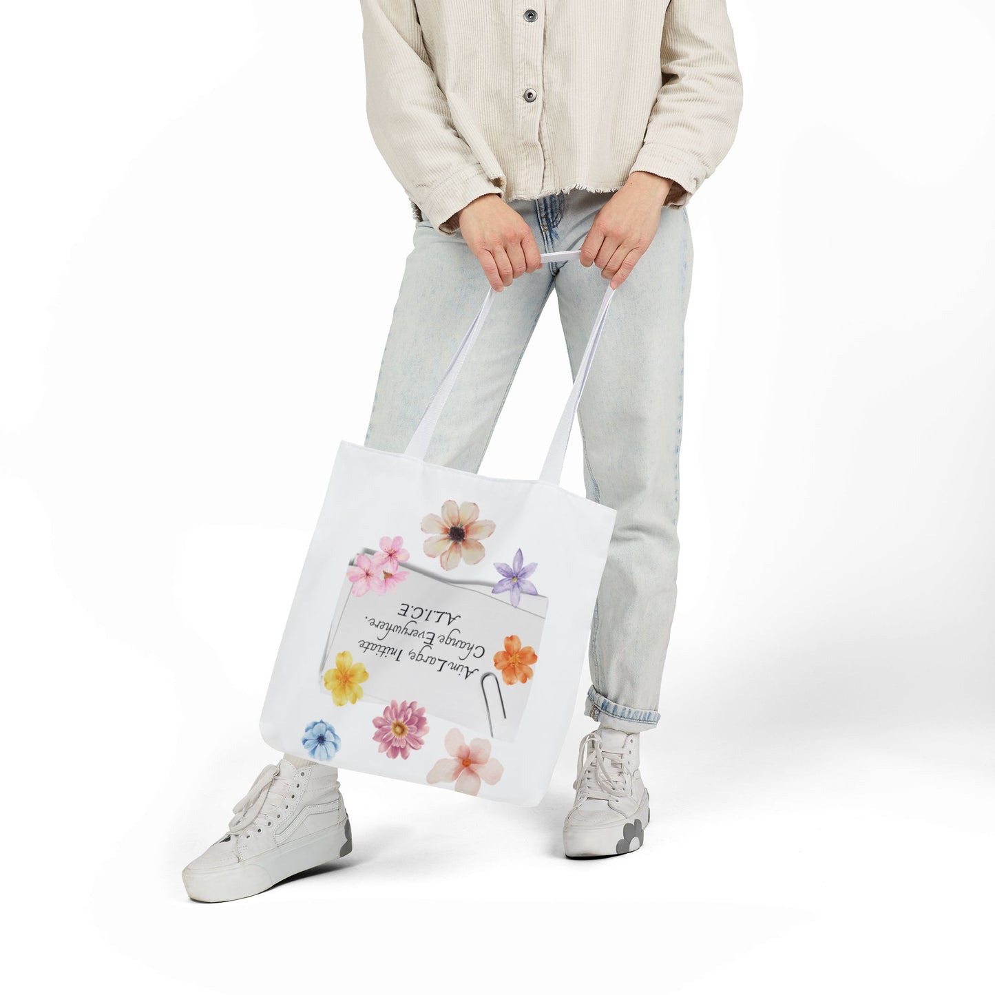 Personalized Initial Quote Floral Clip Canvas Tote Custom Name