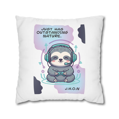 Personalized Initial Quote Sloth Gamer — Custom Sayings on Square Poly Canvas Pillowcase