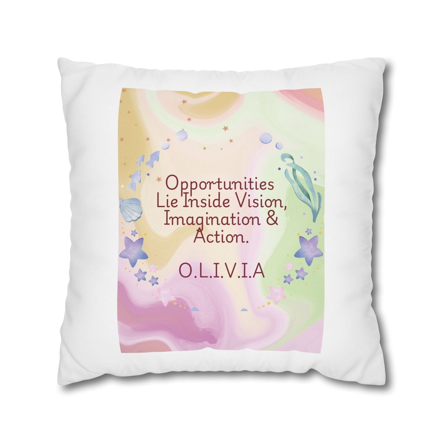Personalized Initial Quote Ocean Theme — Custom Sayings on Square Poly Canvas Pillowcase