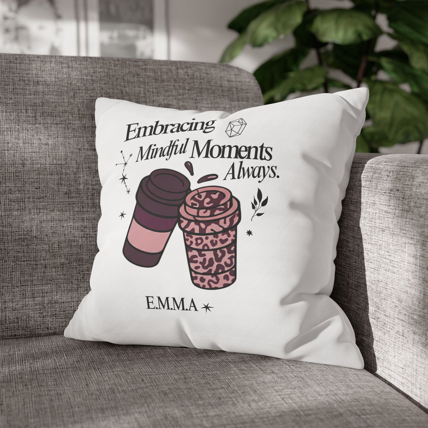 Personalized Initial Quote Girly Coffee — Custom Sayings on Square Poly Canvas Pillowcase