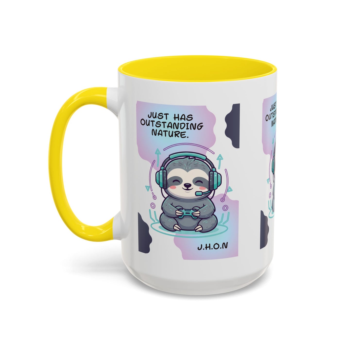 Personalized Initial Sloth Gamer Accent Coffee Mug