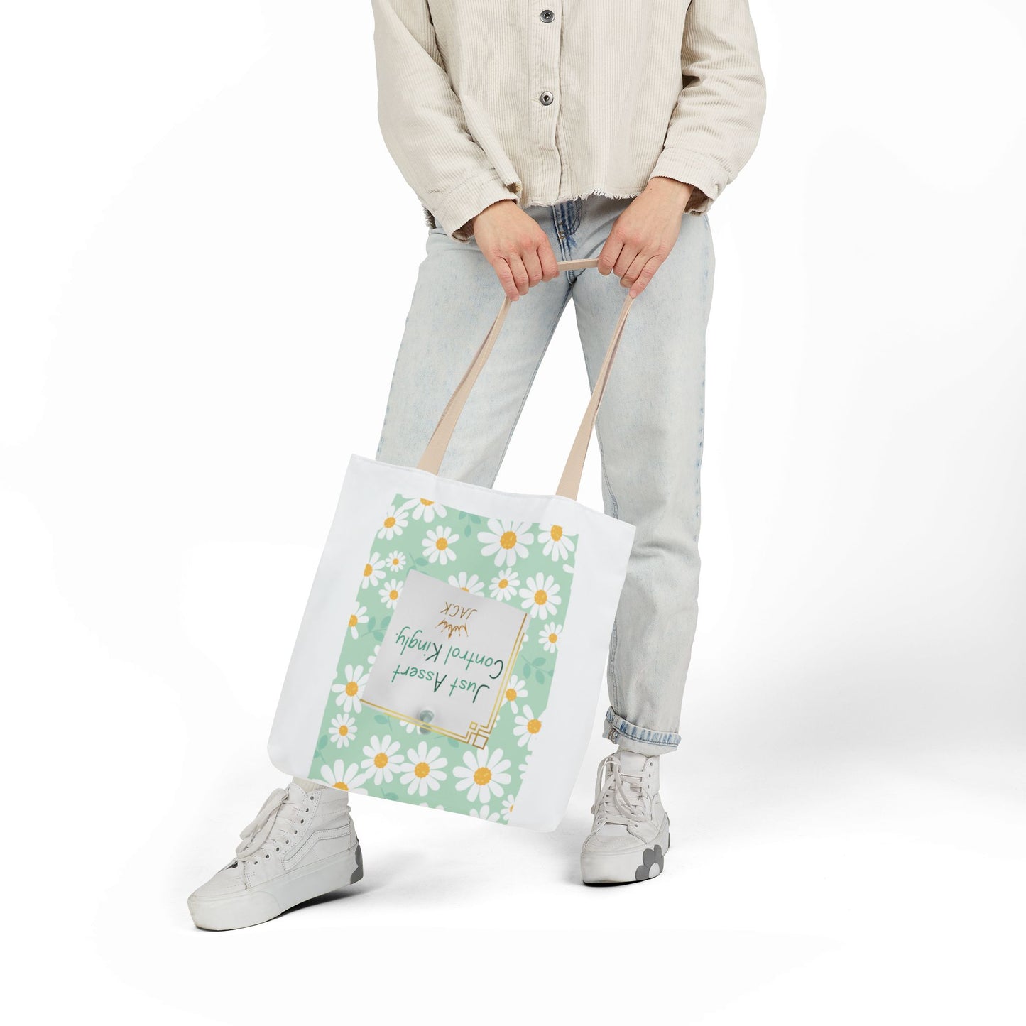 Personalized Initial Quote Floral Inspirational Canvas Tote Custom Name