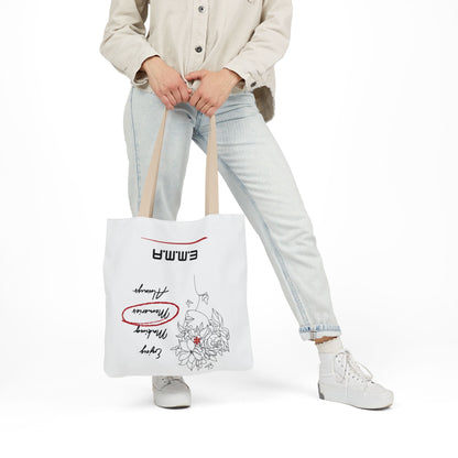 Personalized Initial Quote Floral Girl Canvas Tote Custom Name