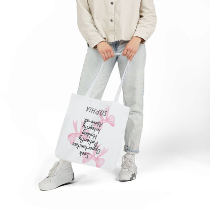 Personalized Initial Quote Pink Bow Canvas Tote Custom Name