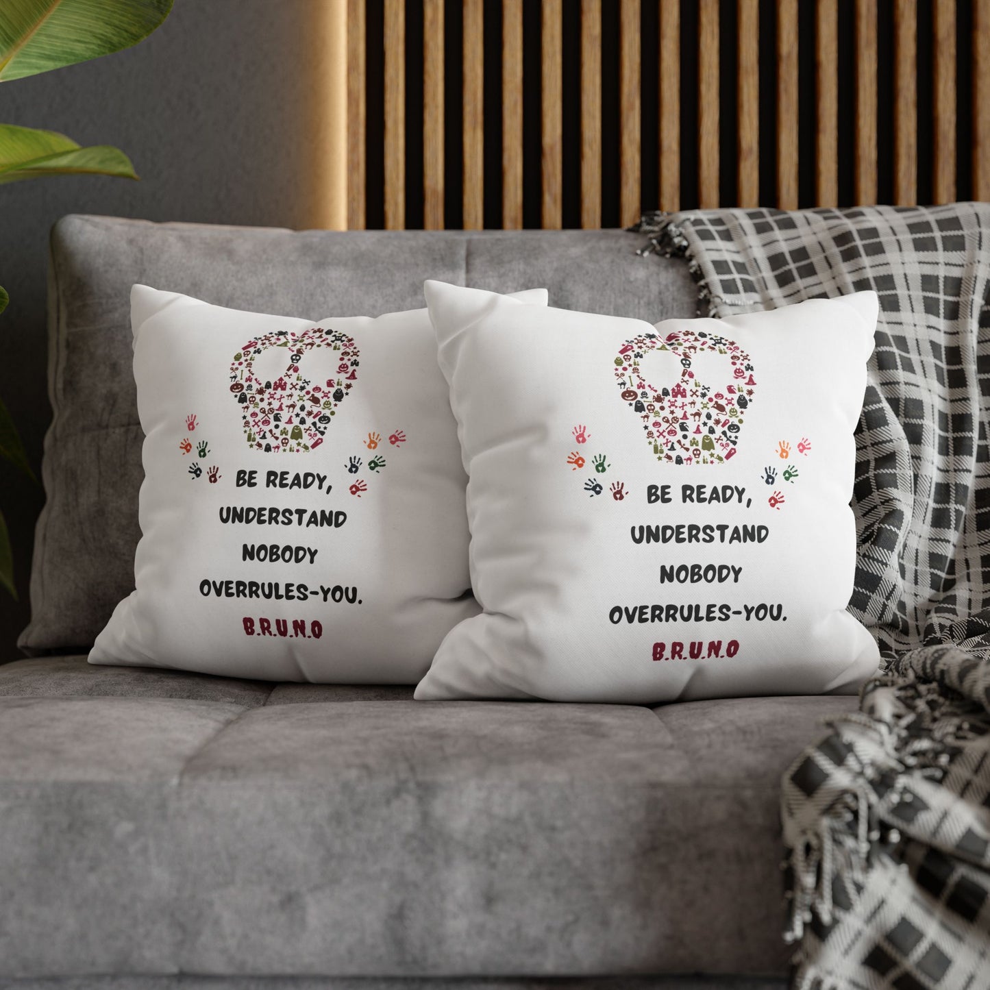 Personalized Initial Quote Floral Skull — Custom Sayings on Square Poly Canvas Pillowcase