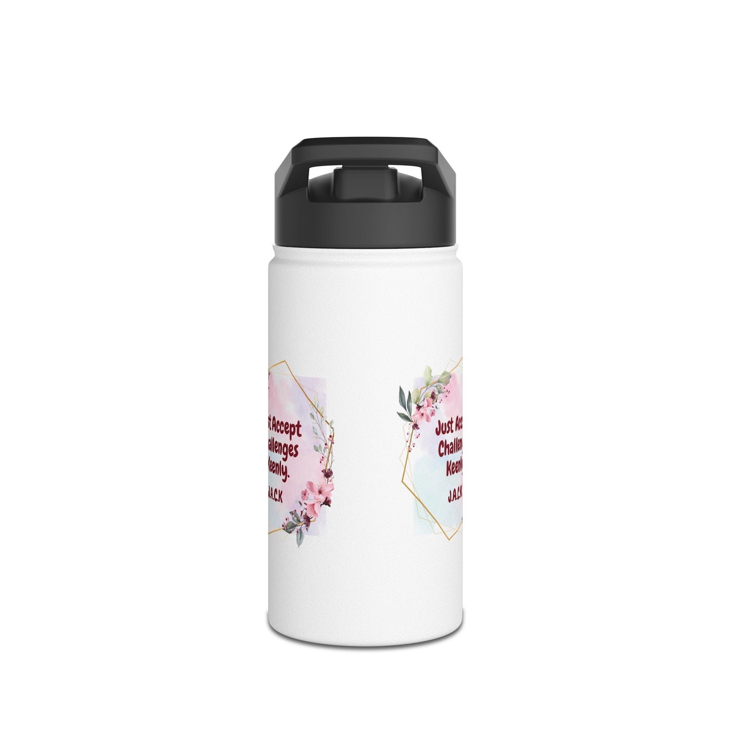 Personalized Initial Quote Floral Frame Stainless Steel Water Bottle