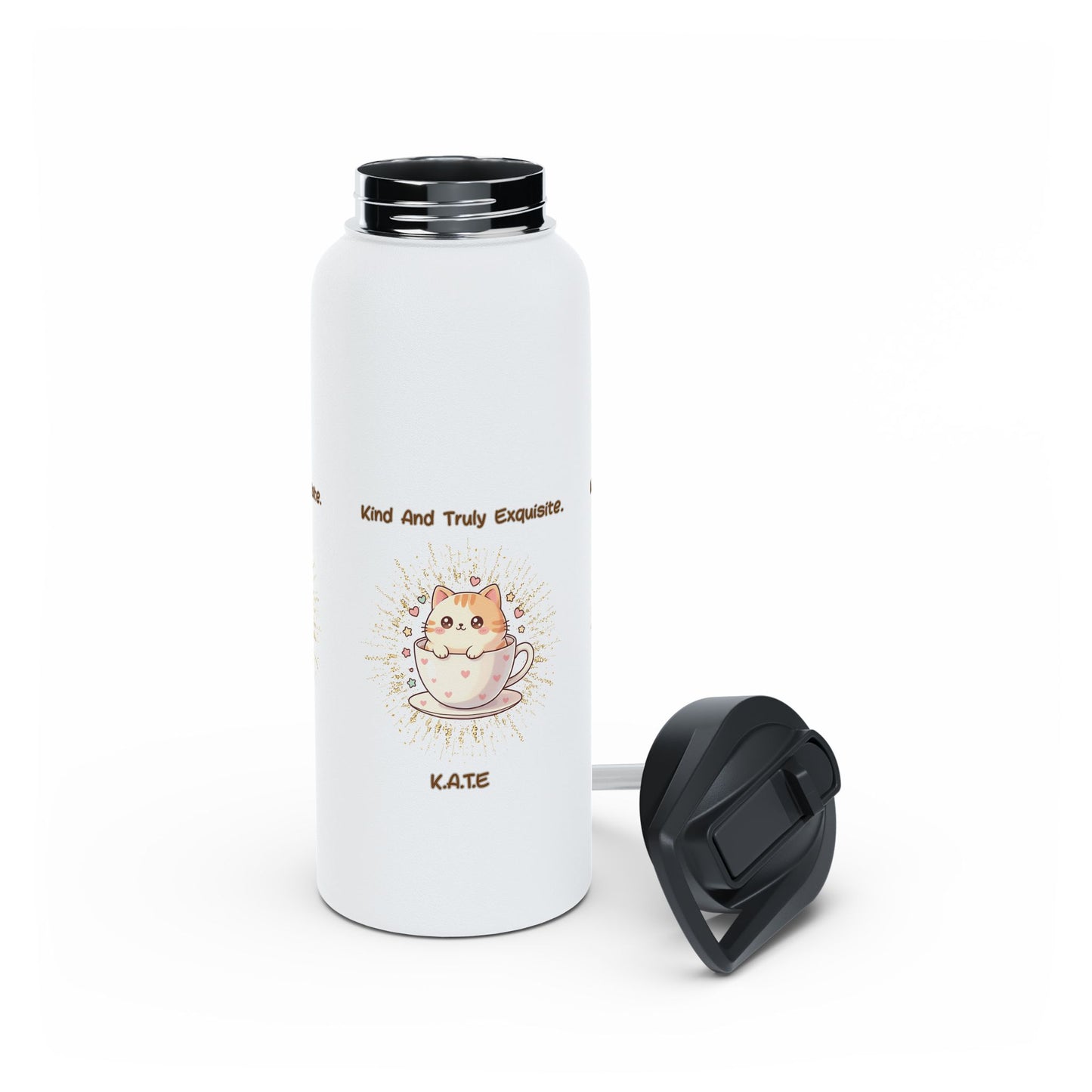 Personalized Initial Quote Exquisite Cat Stainless Steel Water Bottle