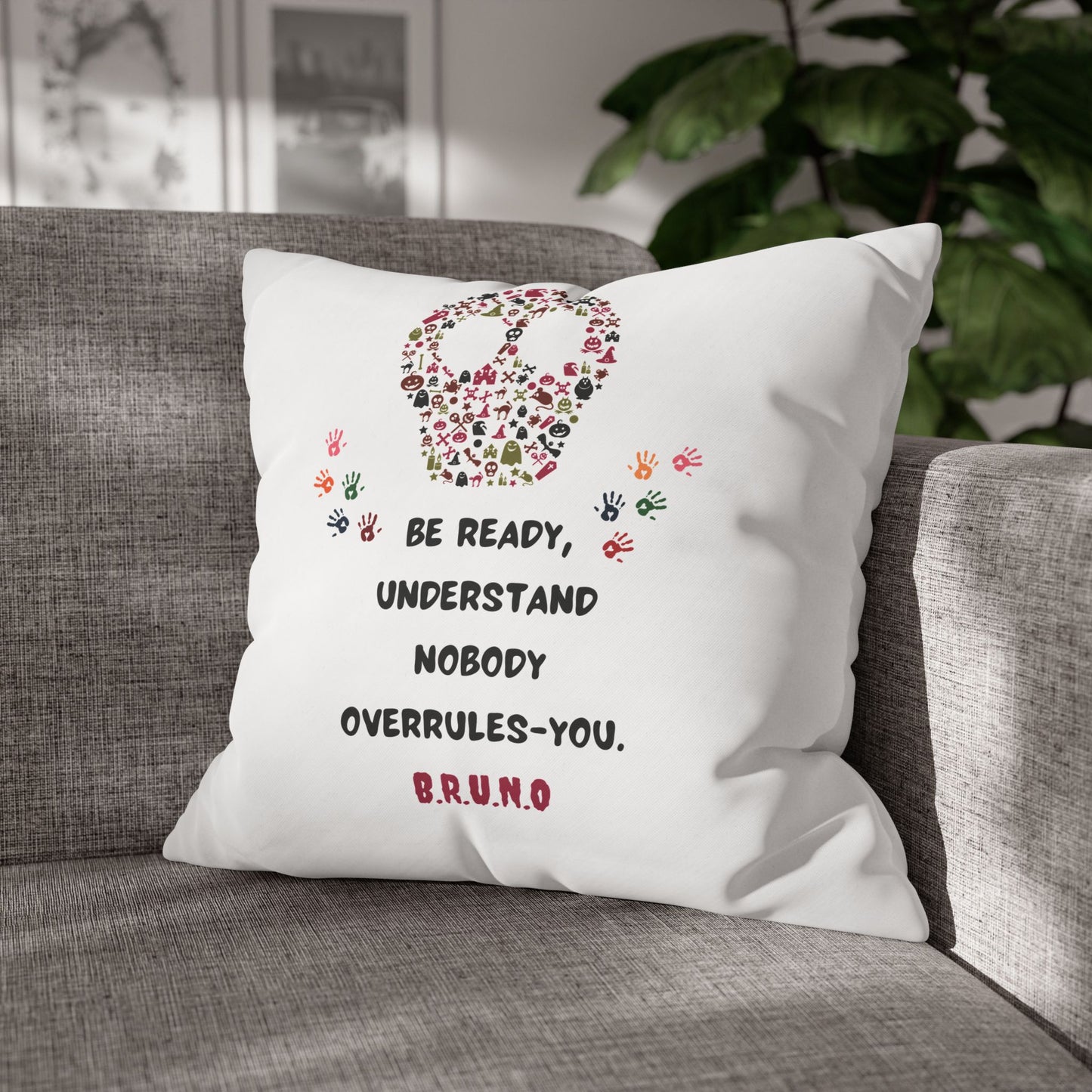 Personalized Initial Quote Floral Skull — Custom Sayings on Square Poly Canvas Pillowcase