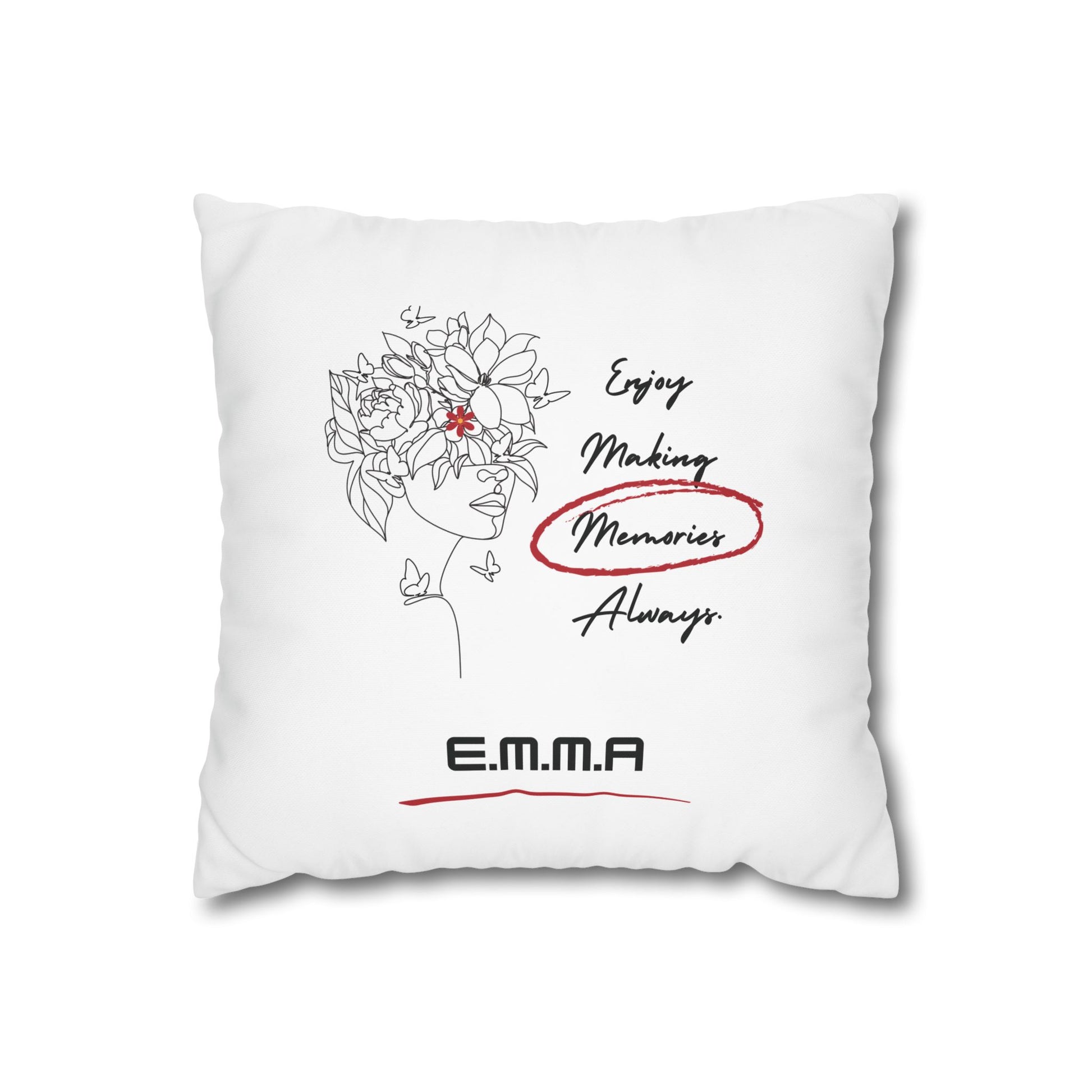 Customized monogrammed pillowcase with personalized quote. High-quality poly canvas square cushion cover, ideal for housewarming, wedding, or anniversary gifts with bespoke text.