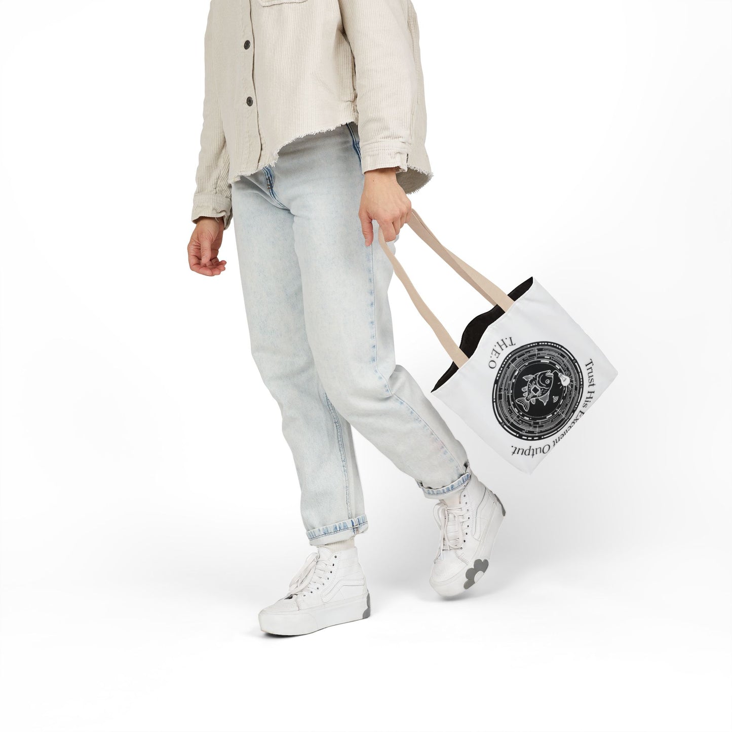 Personalized Initial Quote Circle Fish Canvas Tote Custom Name