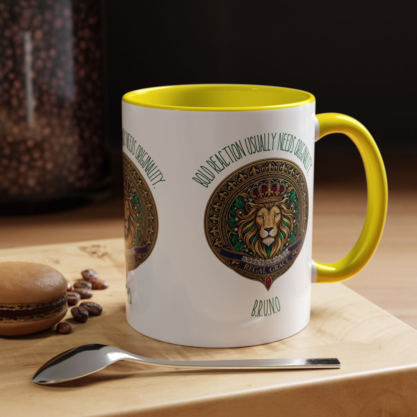 Personalized Initial Circled Lion Accent Coffee Mug