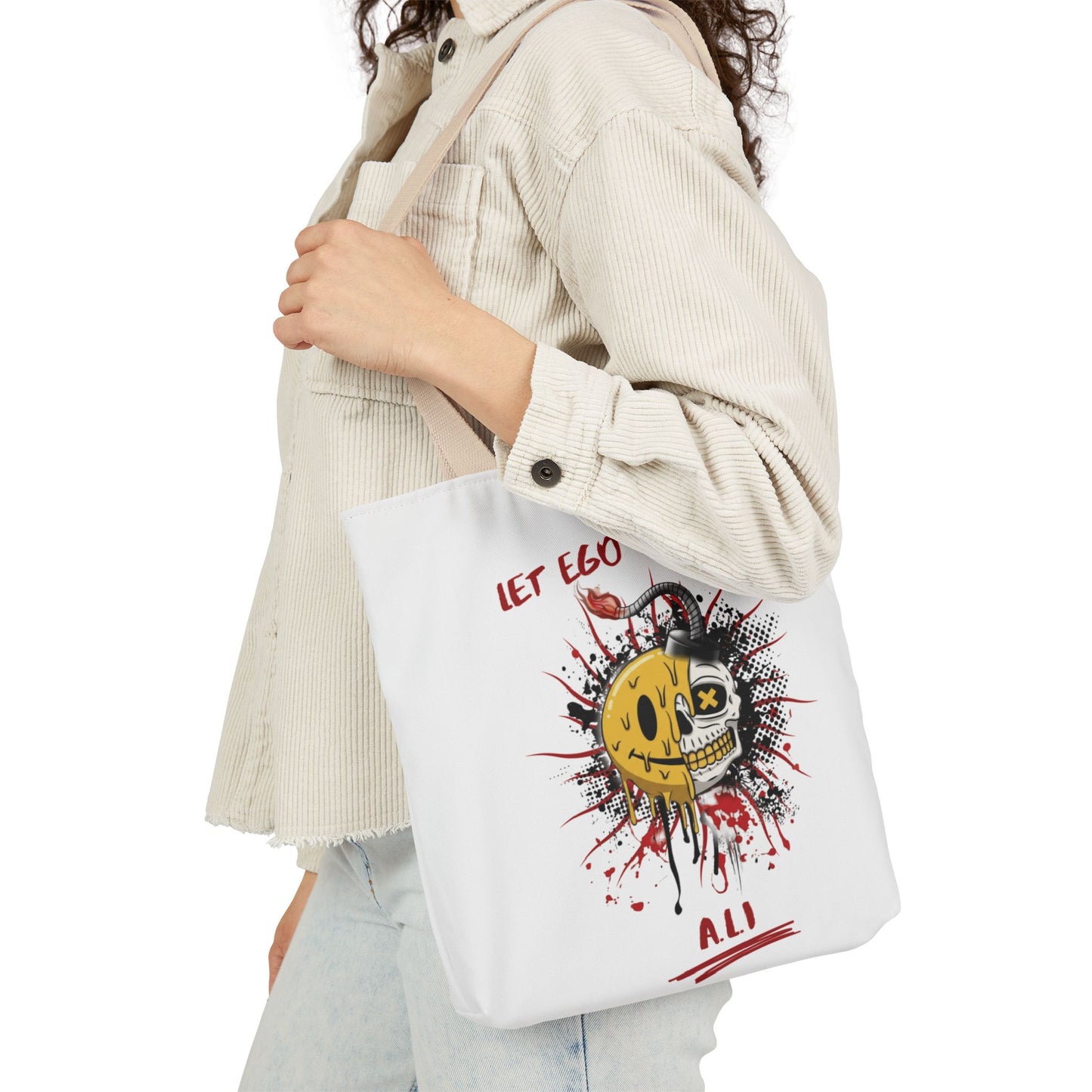 Personalized Initial Quote Split Smile Skull Canvas Tote Custom Name