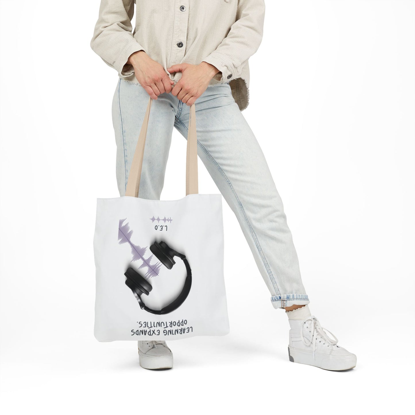 Personalized Initial Quote Headphones Canvas Tote Custom Name