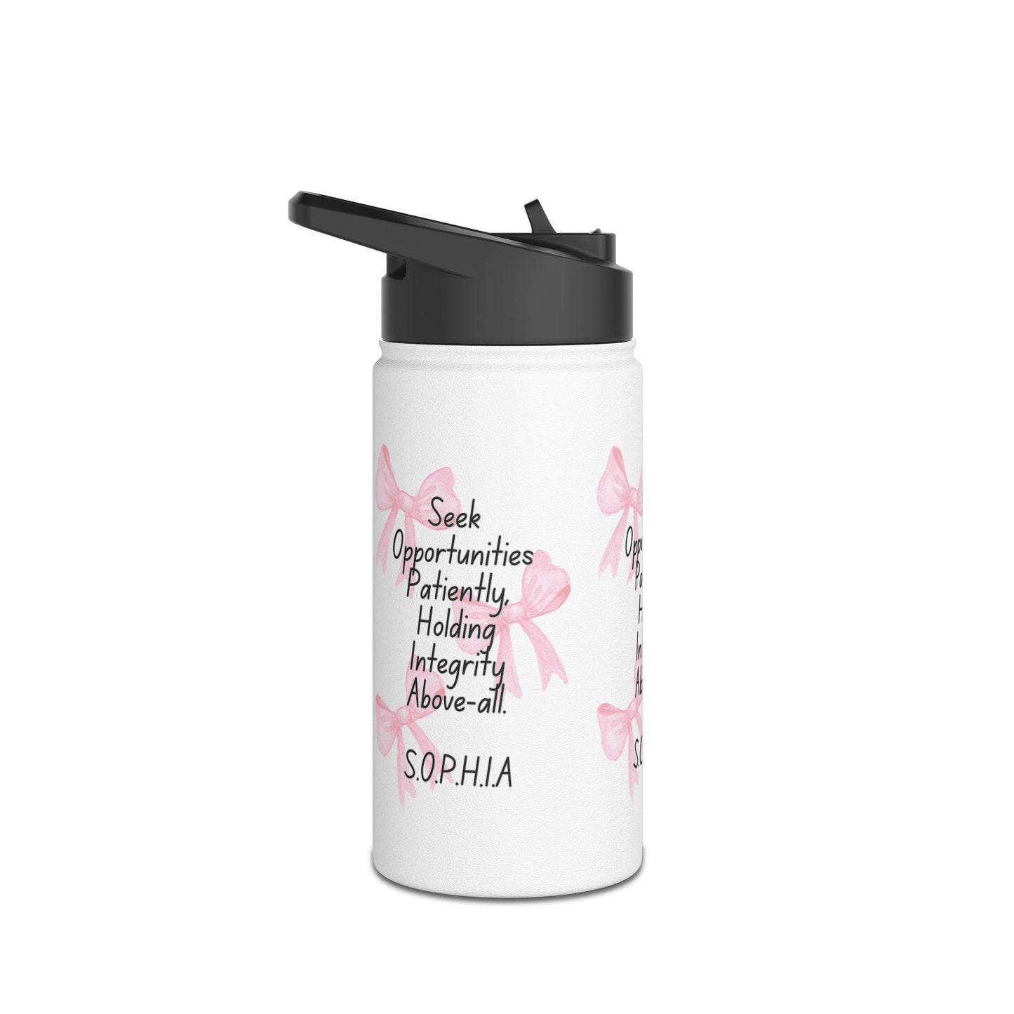 Personalized Initial Quote Pink Bow Stainless Steel Water Bottle