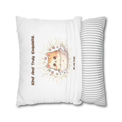 Personalized Initial Quote Exquisite Cat — Custom Sayings on Square Poly Canvas Pillowcase
