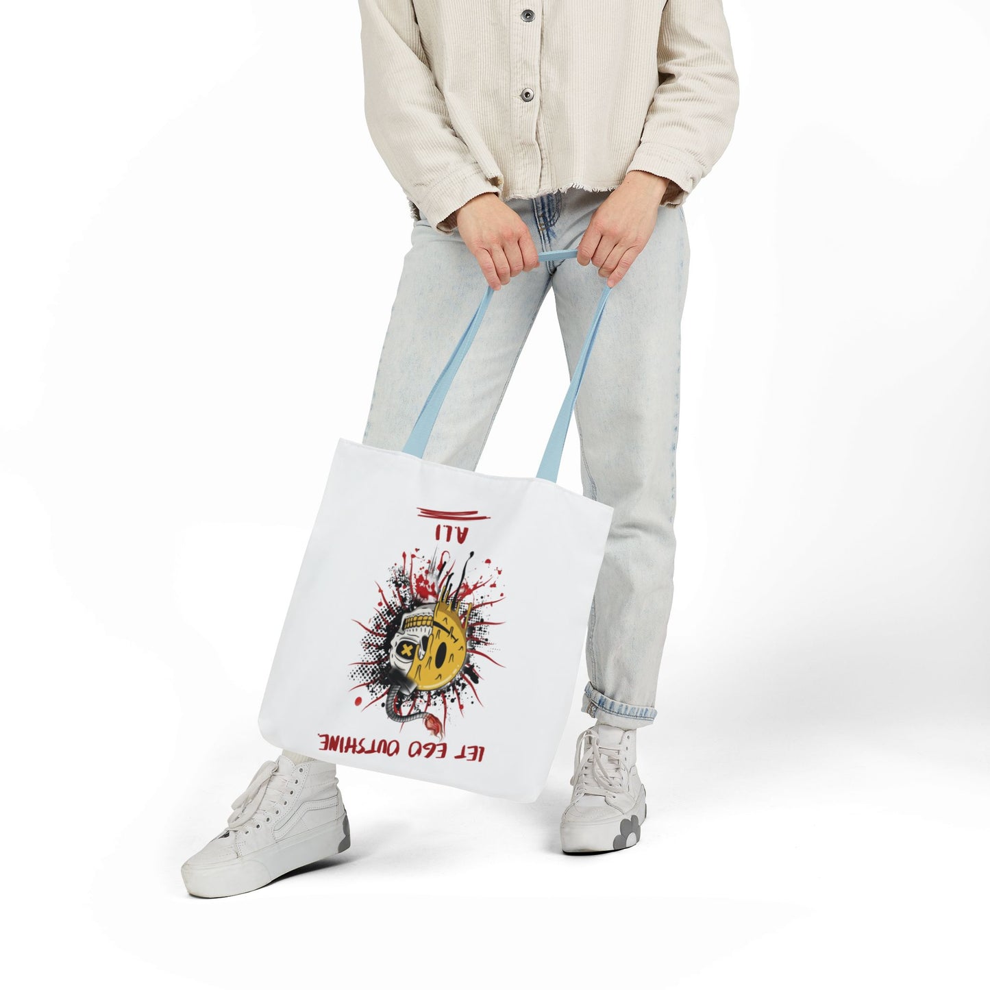 Personalized Initial Quote Split Smile Skull Canvas Tote Custom Name