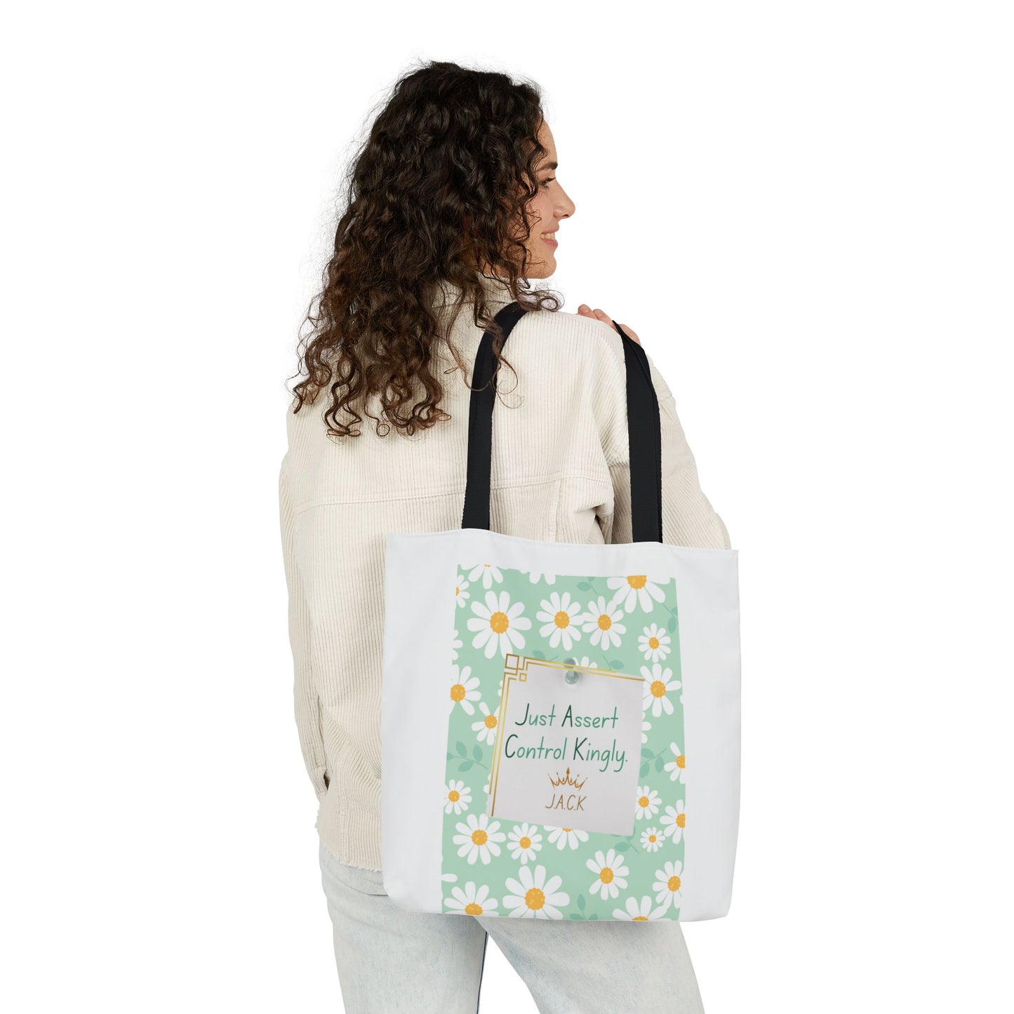Personalized Initial Quote Floral Inspirational Canvas Tote Custom Name