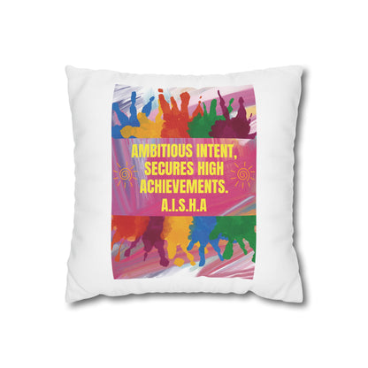 Customized monogrammed pillowcase with personalized quote. High-quality poly canvas square cushion cover, ideal for housewarming, wedding, or anniversary gifts with bespoke text.