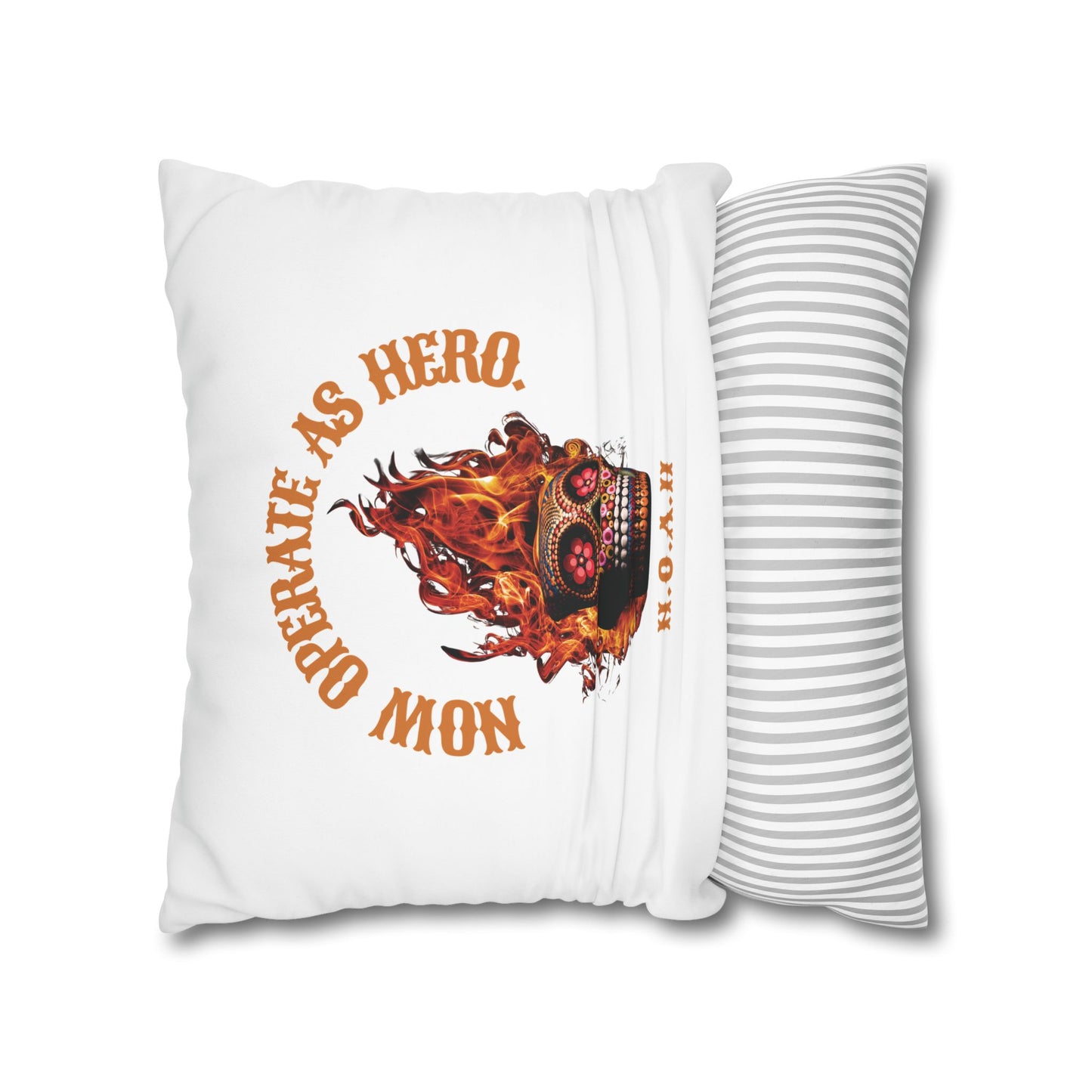 Personalized Initial Quote Fire Skull — Custom Sayings on Square Poly Canvas Pillowcase