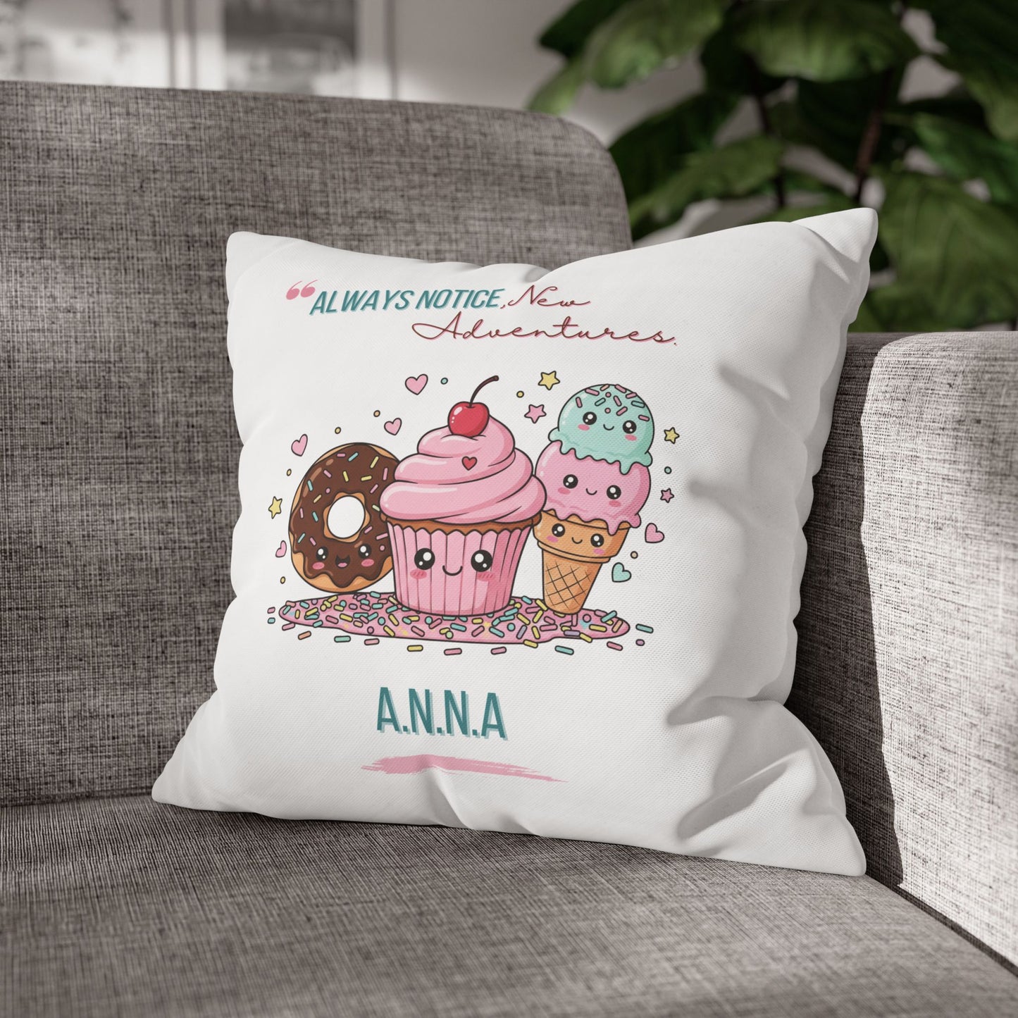 Personalized Initial Quote Sweet Treat — Custom Sayings on Square Poly Canvas Pillowcase