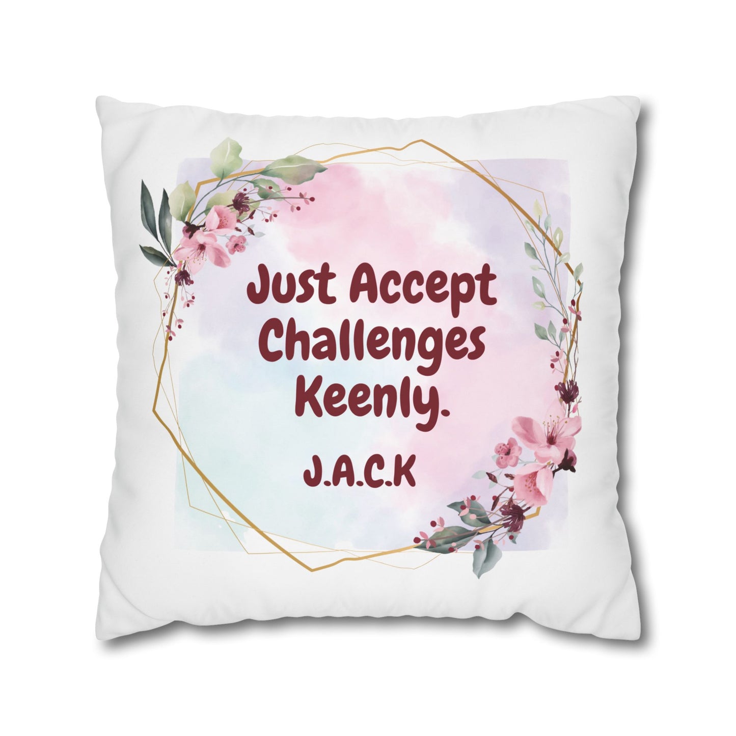 Personalized Initial Quote Floral Frame — Custom Sayings on Square Poly Canvas Pillowcase