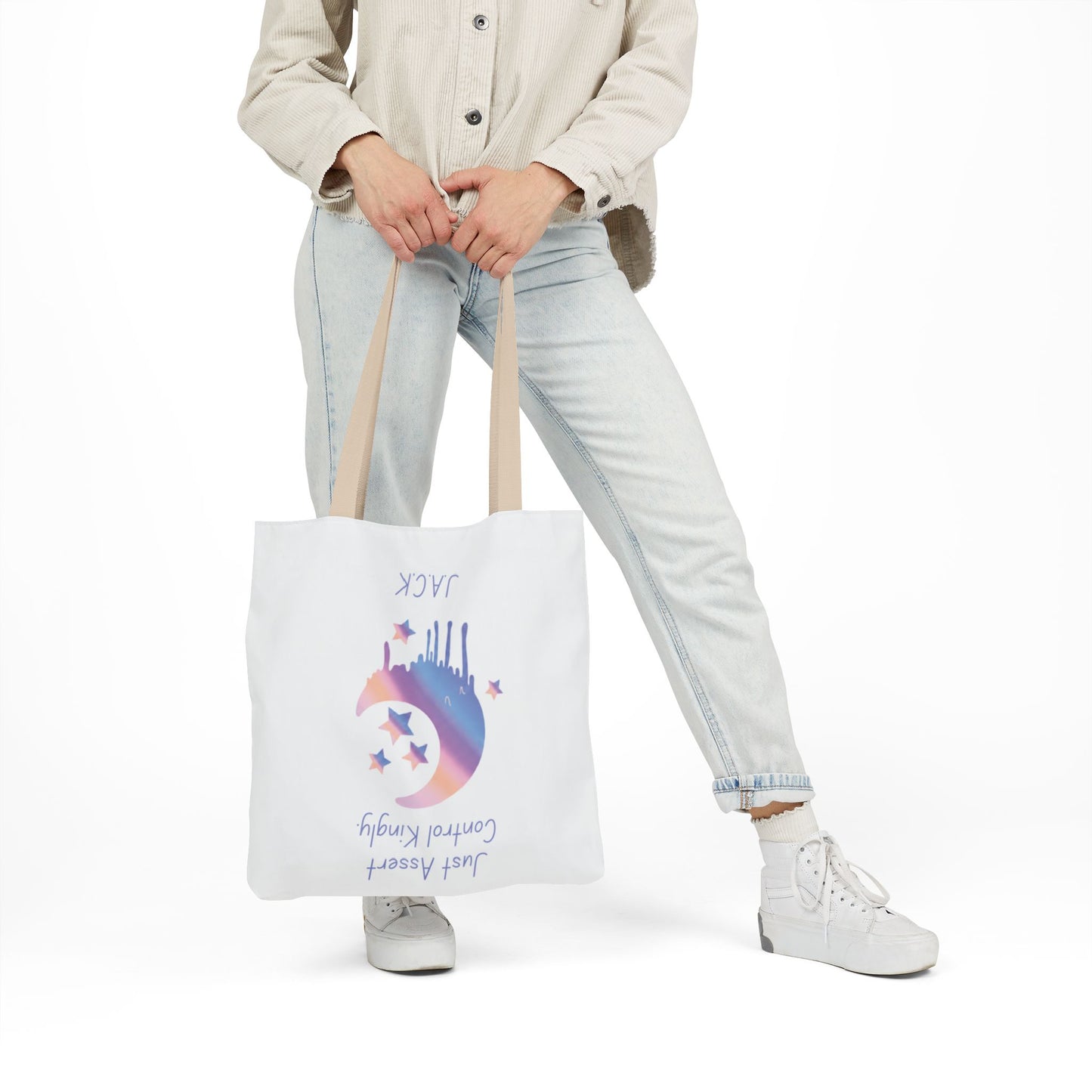 Personalized Initial Quote Moon Dripping Canvas Tote Custom Name