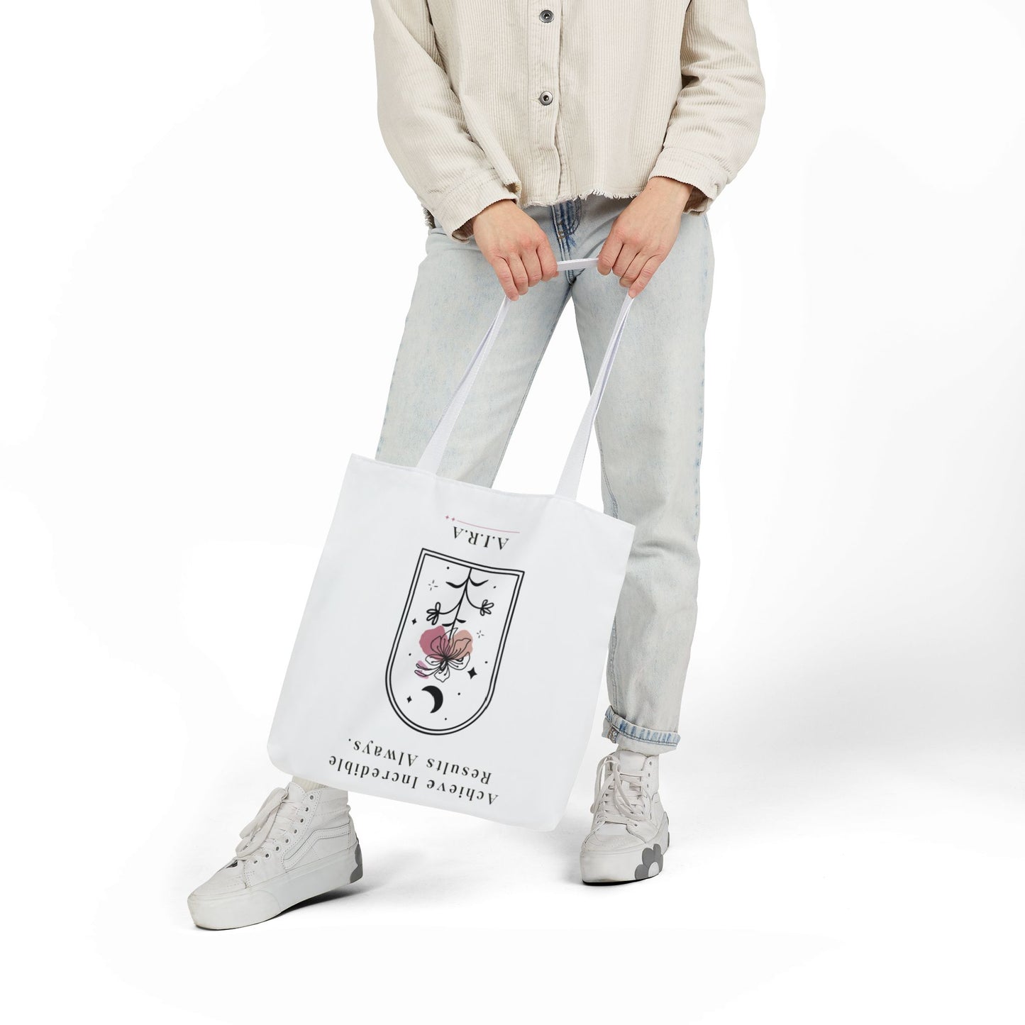 Personalized Initial Quote Floral Moon Canvas Tote Custom Name