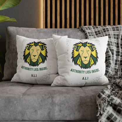 Personalized Initial Quote Lion — Custom Sayings on Square Poly Canvas Pillowcase