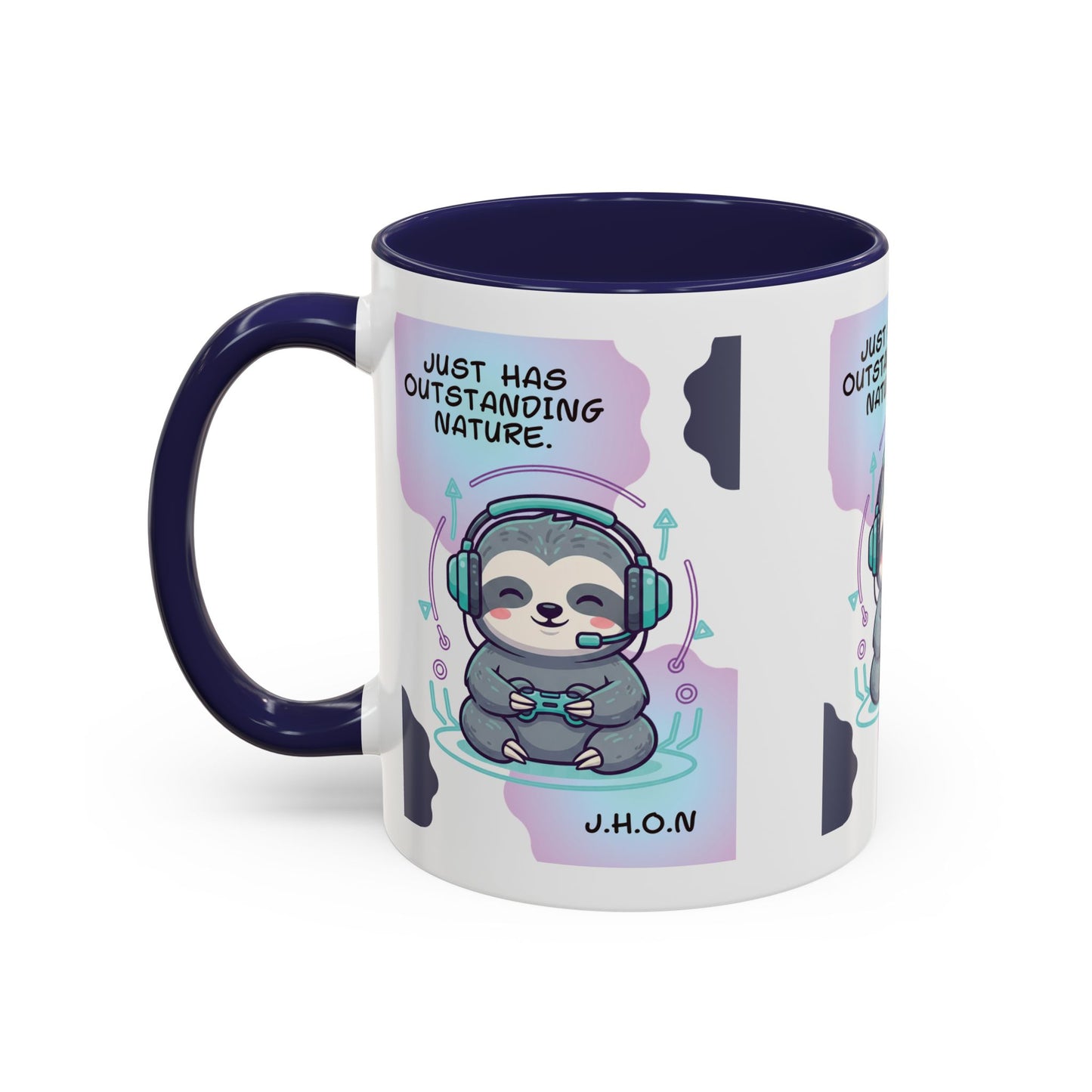 Personalized Initial Sloth Gamer Accent Coffee Mug