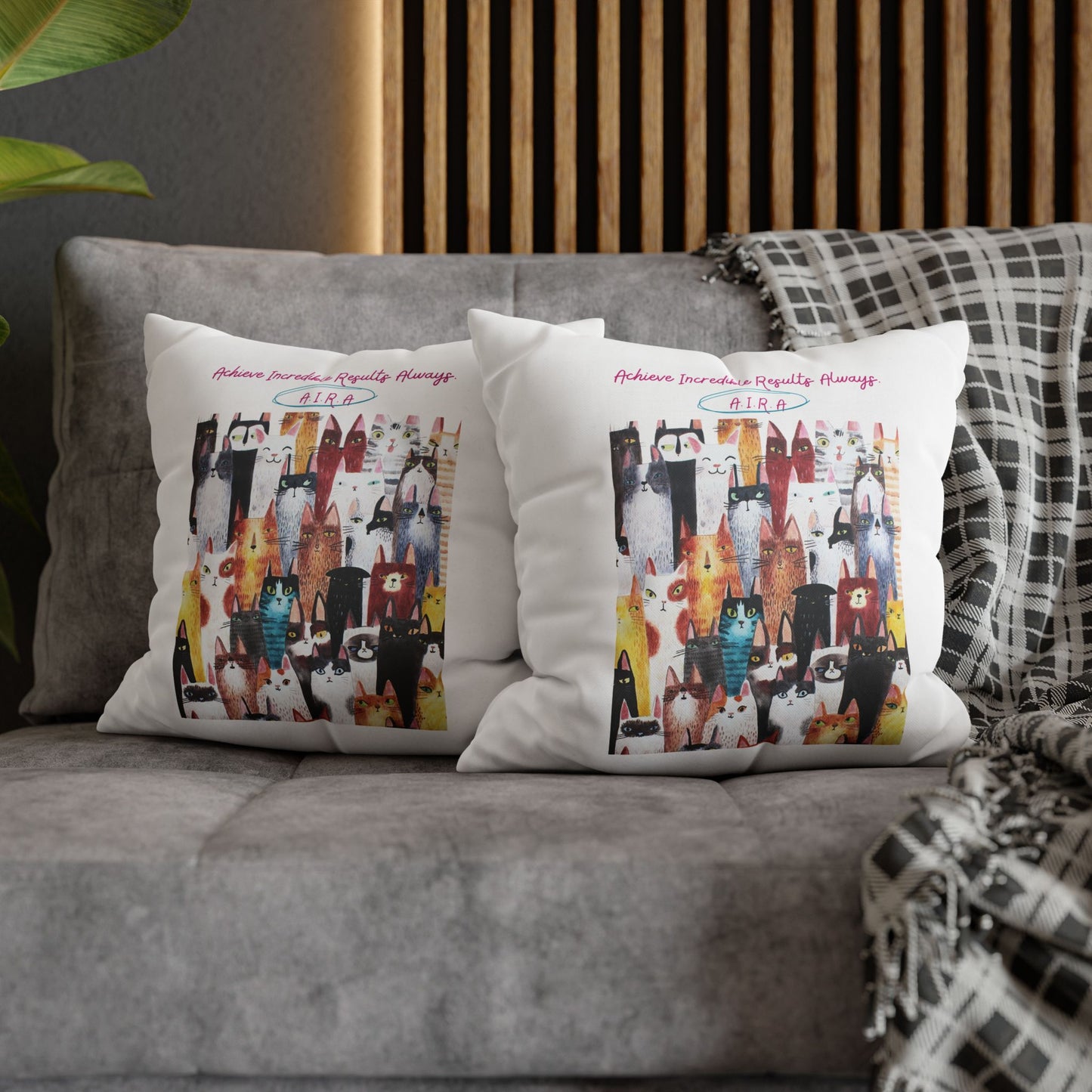 Personalized Initial Quote Cat Collage — Custom Sayings on Square Poly Canvas Pillowcase