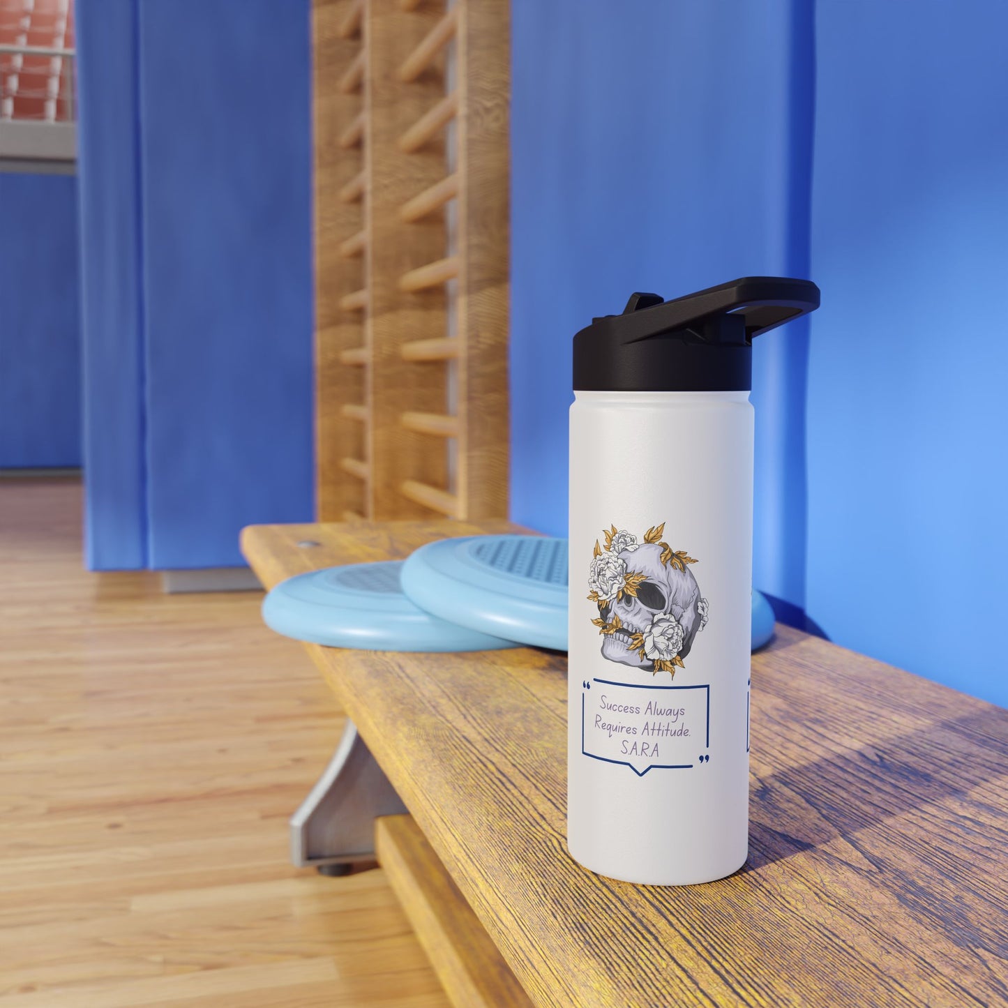 Personalized Initial Quote Floral Skull Stainless Steel Water Bottle