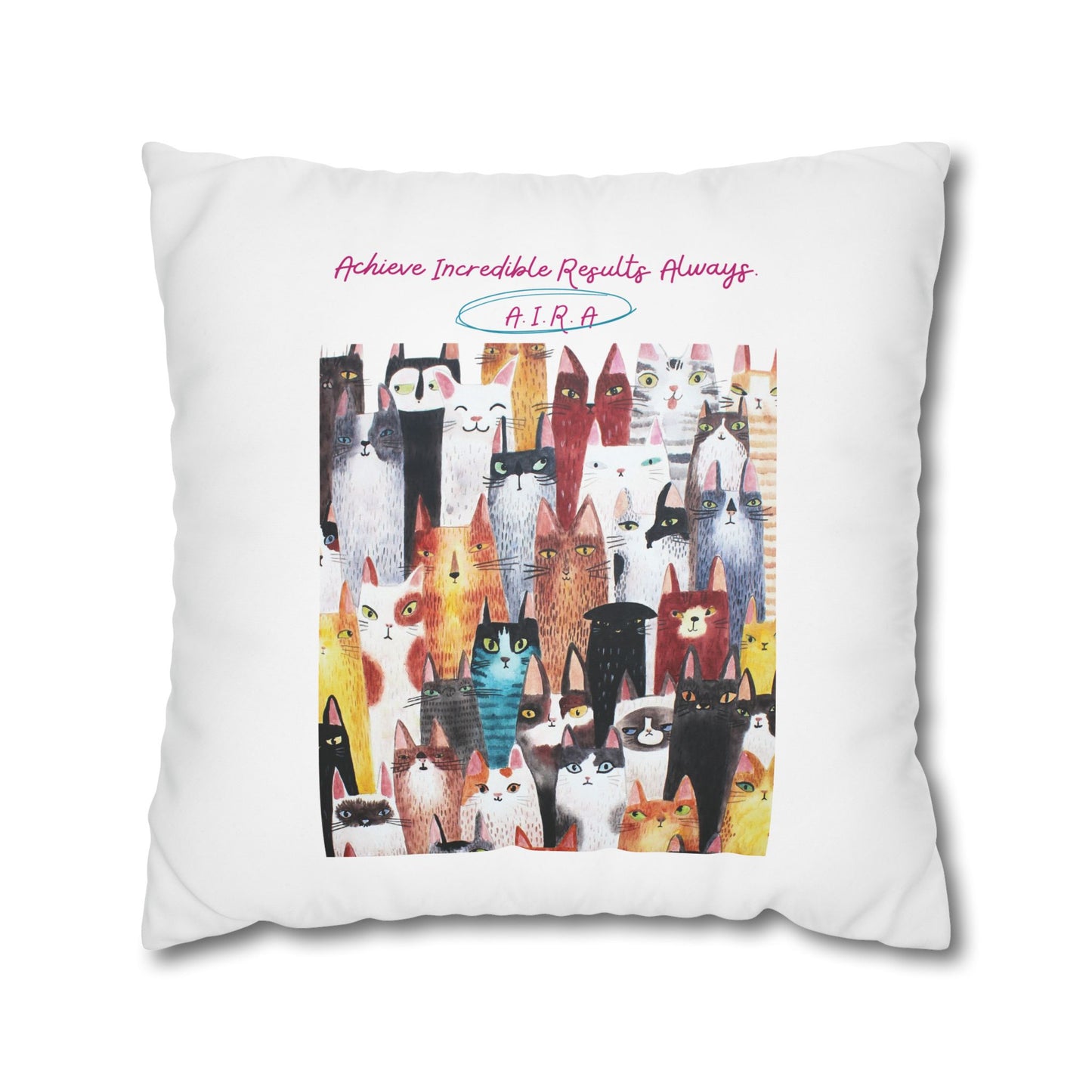 Personalized Initial Quote Cat Collage — Custom Sayings on Square Poly Canvas Pillowcase