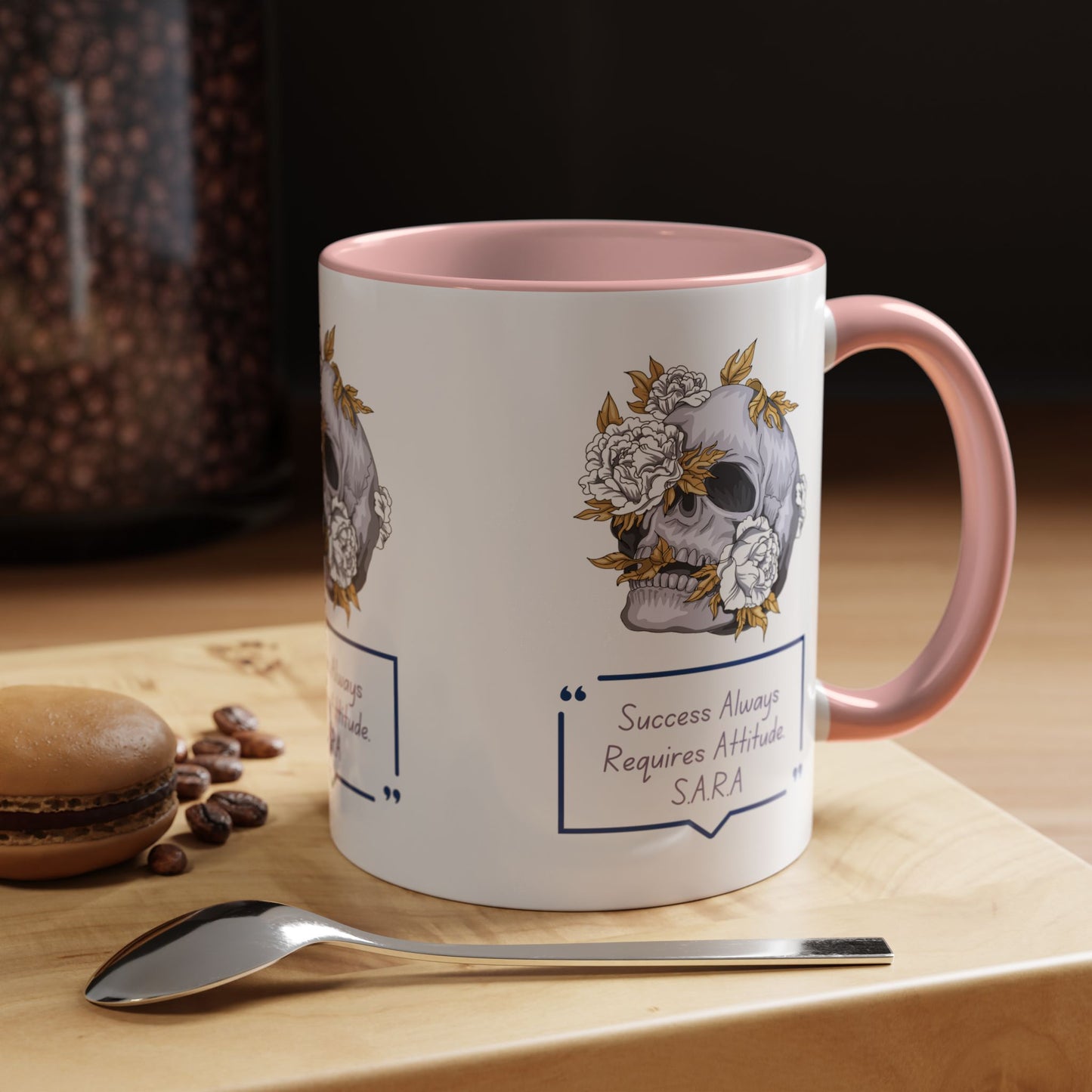 Personalized Initial Floral Skull Accent Coffee Mug