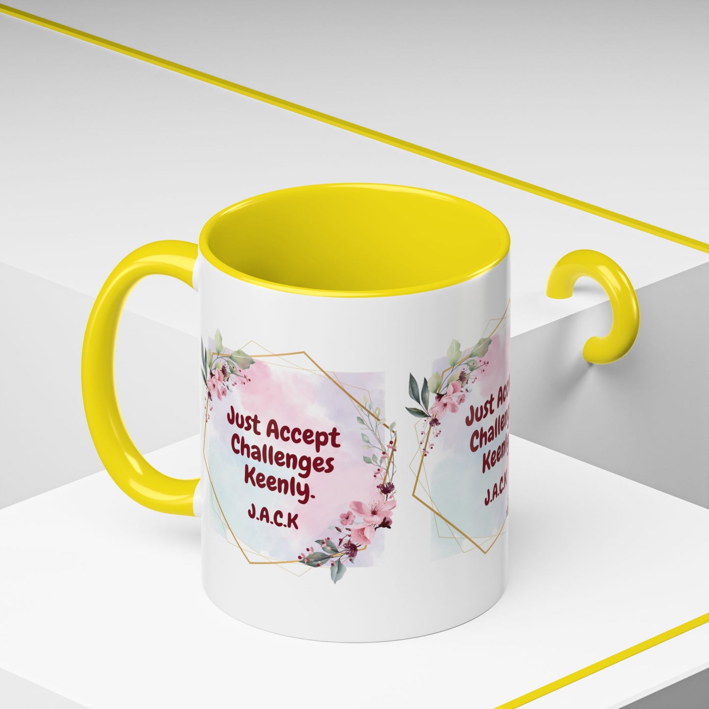 Personalized Floral Frame Accent Coffee Mug