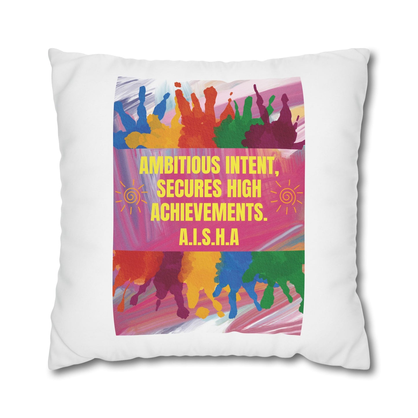 Personalized Initial Quote Colorful Paint — Custom Sayings on Square Poly Canvas Pillowcase