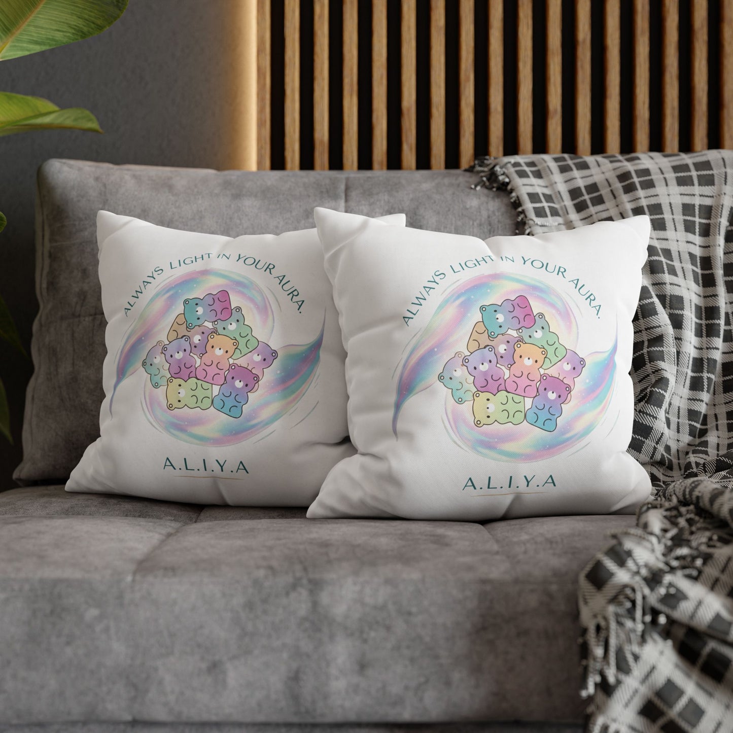 Personalized Initial Quote Bear — Custom Sayings on Square Poly Canvas Pillowcase