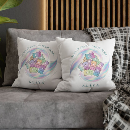 Personalized Initial Quote Bear — Custom Sayings on Square Poly Canvas Pillowcase