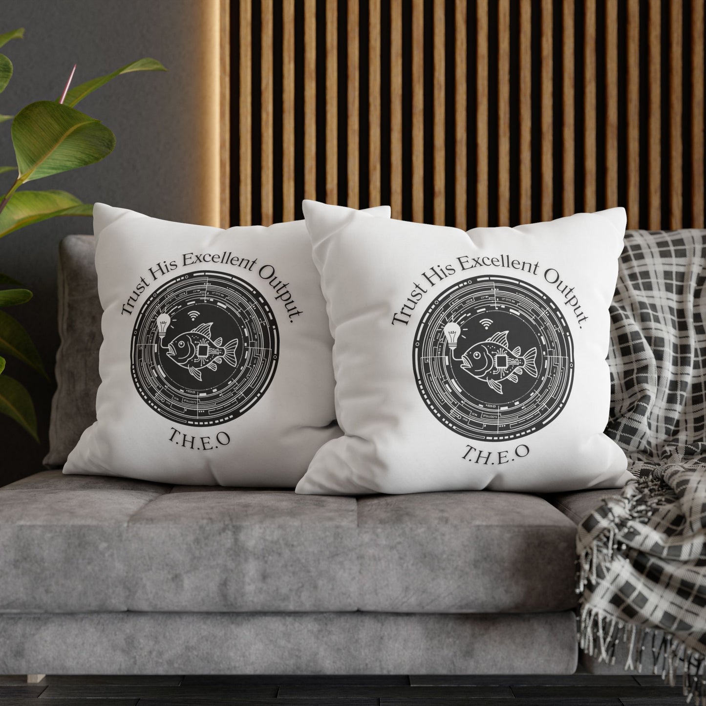 Personalized Initial Quote Fish — Custom Sayings on Square Poly Canvas Pillowcase