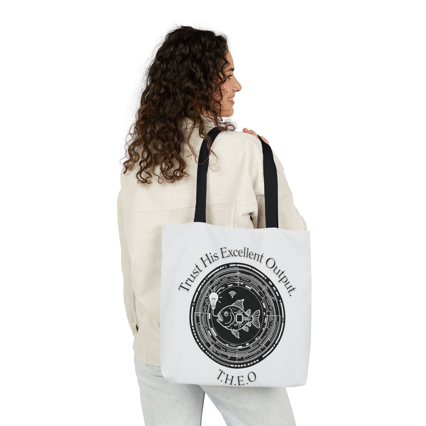 Personalized Initial Quote Circle Fish Canvas Tote Custom Name