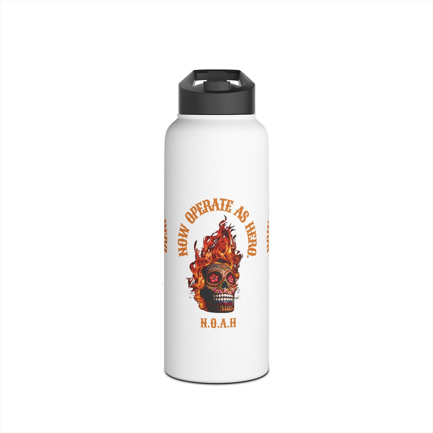 Personalized Initial Quote Fire Skull Stainless Steel Water Bottle
